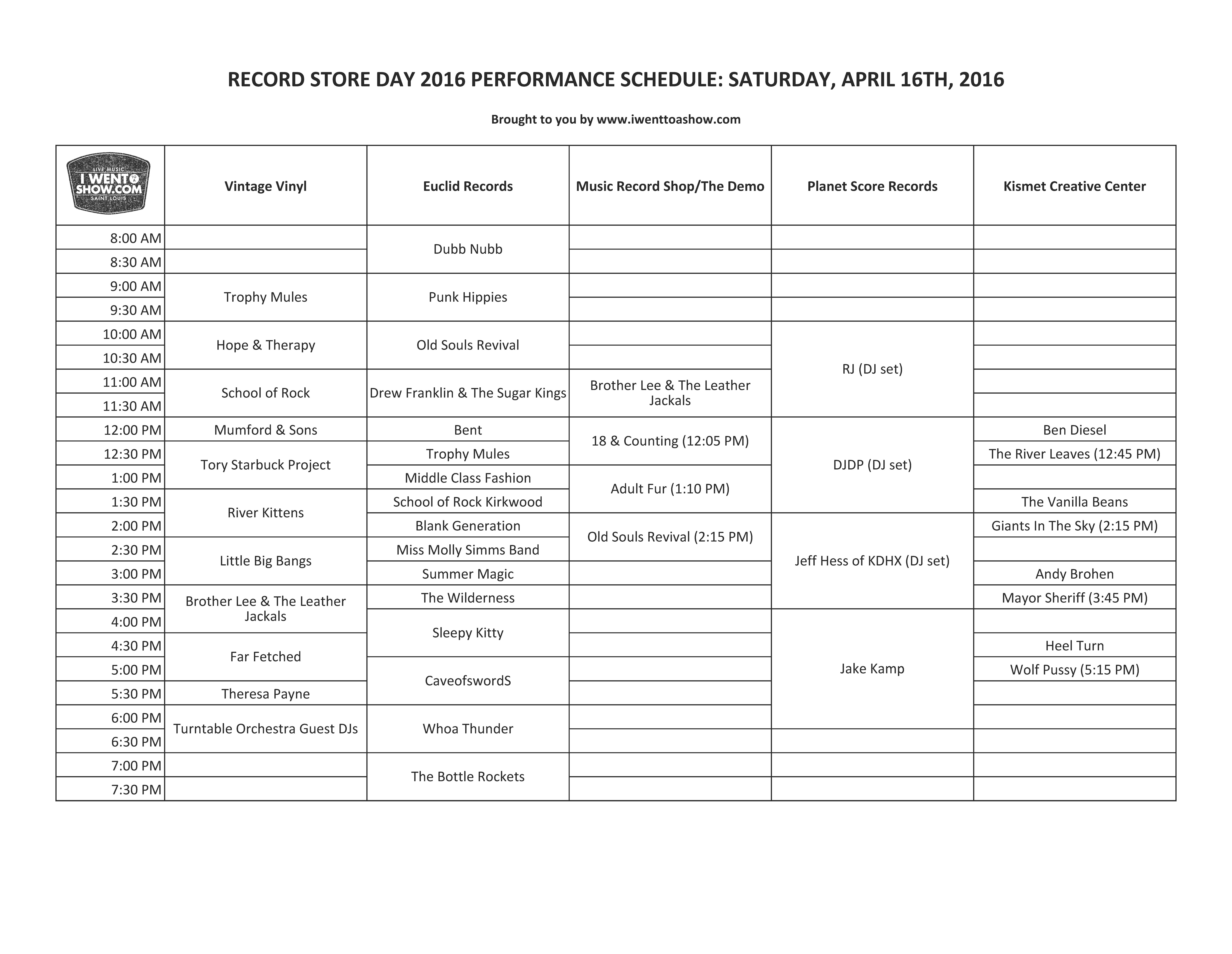 RECORD STORE DAY 2016 A Printable St Louis Performance Schedule I